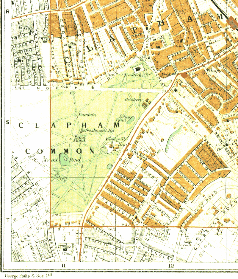 20世紀初頭の「クラパム・コンモン」周辺の地図
