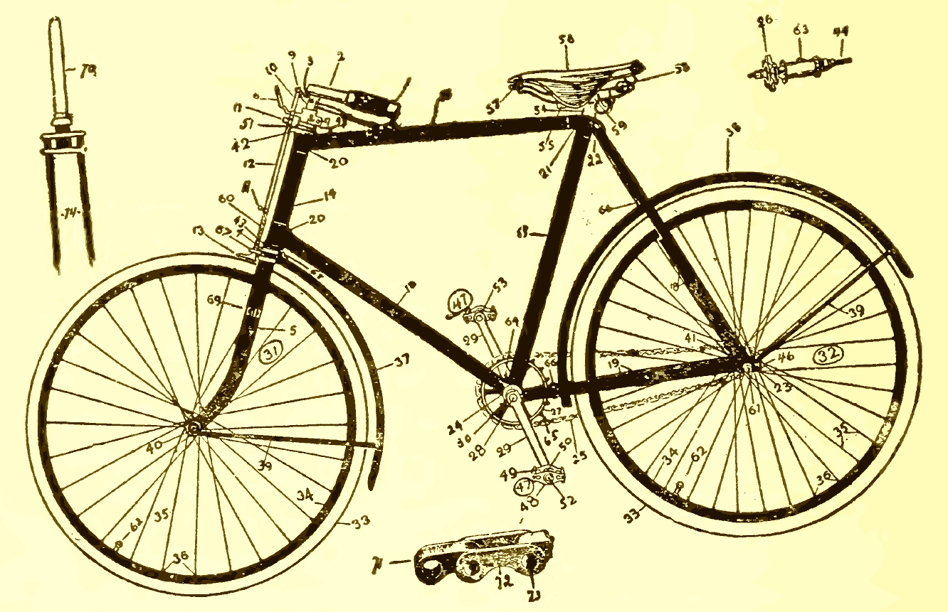 1898年の書籍に収録された自転車の構成部品の図解