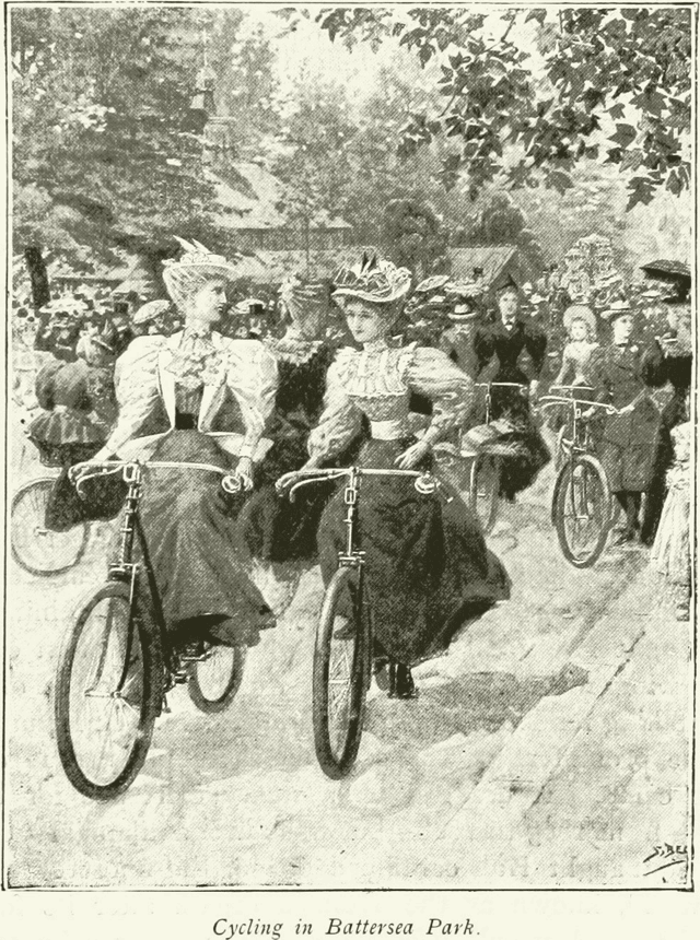 バタシー公園でサイクリングを楽しんでいる女性たち